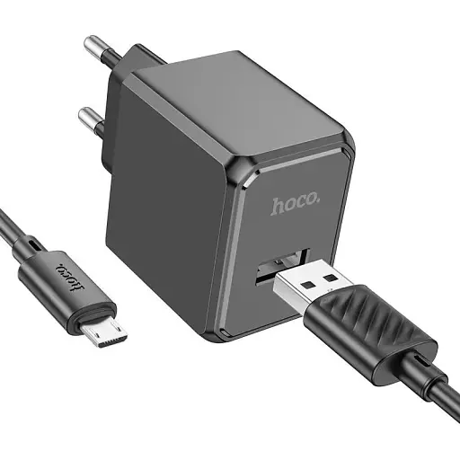 Мережевий зарядний пристрій з кабелем Hoco CS11A Ocean single port charger set(Micro) 10. 5W чорний - фото 1