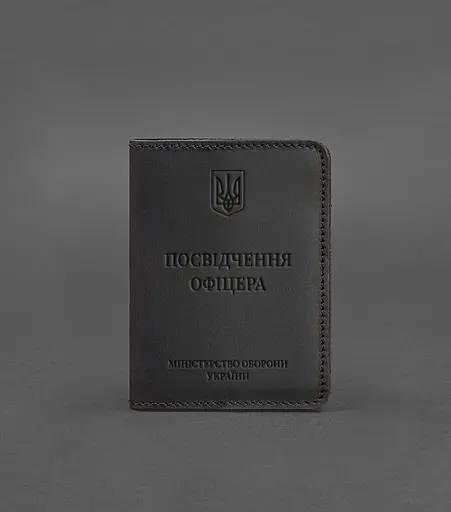 Кожаная обложка для удостоверения офицера 9.0 черная Crazy Horse - фото 1
