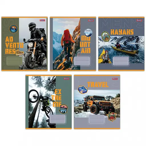 Зошити учнівські 36 аркушів клітинка 1В Mens hobby, 15 шт. в упаковці