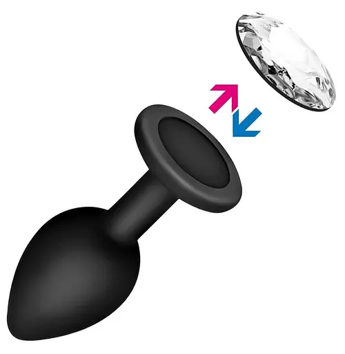 Анальна пробка з кристалом, чорна анальна пробка, анальна пробка зі стразою маленька S - фото 2
