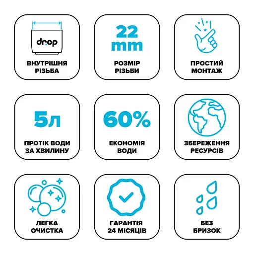 Водосберегающий аэратор Drop PM05T-22 для смесителя - Экономия 58%, 5 л/мин, внутренняя F 22 мм - фото 8