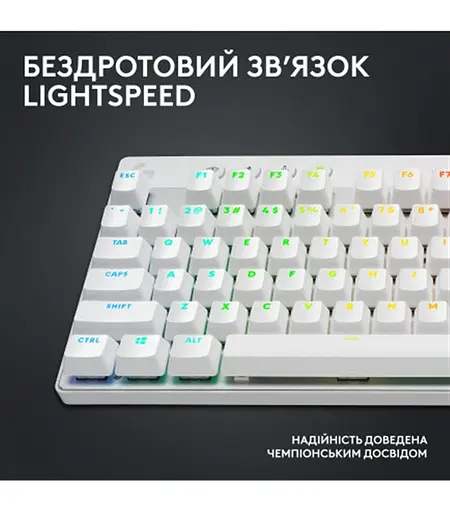 Клавiатура бездротова Logitech G Pro X TKL Lightspeed White Tactile (920-012148) - фото 2