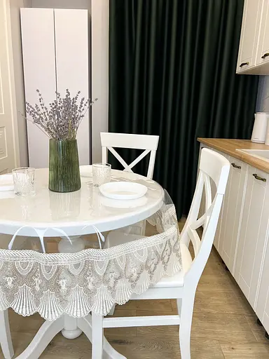 Силиконовая скатерть с бело-кофейным кружевом Ришелье 15см 200х170 см - фото 2