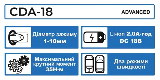 Шуруповерт аккумуляторный универсальный Zegor CDA-18/18В/35 Нм/две скорости/2 батареи 18 В 2 Ач/Реверс/Подсветка
 - фото 13