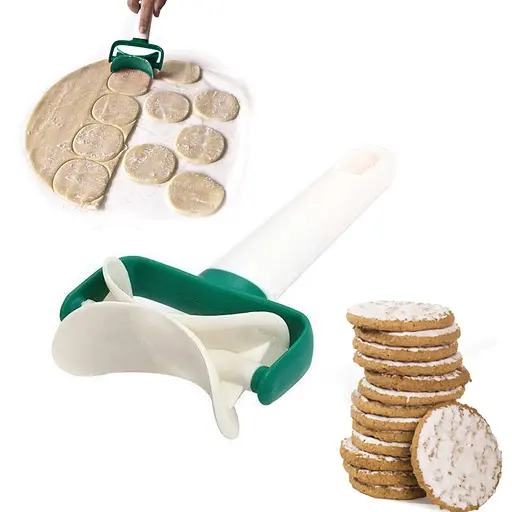 Ролик кулинарный нож для нарезки теста кругами для вареников, пельменей, печенья, LY Зеленый 84398 - фото 3