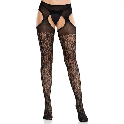 Колготки Leg Avenue Cross Hatch Floral Lace Suspender Hose One Size - фото 2