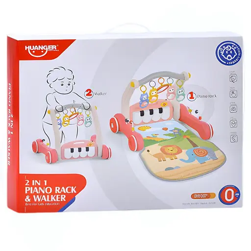 Каталка-ходунки Huanger 2 в 1 с музыкальным пианино и игровым ковриком 72×45 см розовая - фото 3