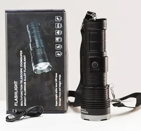 Потужний ручний ліхтар AK138 4х18650 акумуляторний тактичний White Laser Powerbank IP44 Type-C zoom Чорний - фото 6