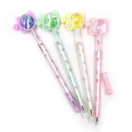 Ручка детская с игрушкой Котенок, гелевая, синяя, 12 шт. (в ассортименте)