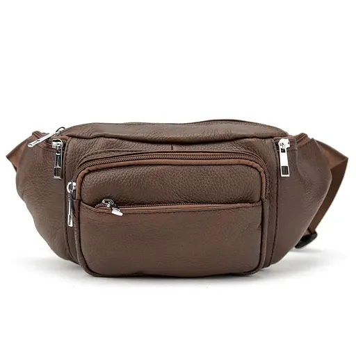 Вместительная кожаная сумка на пояс коричневая Tiding Bag M56-2030C