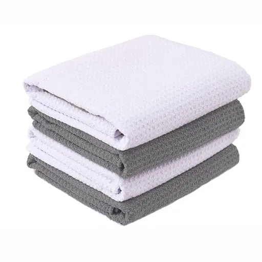 Набір 4 кухонні вафельні рушники Aquarius мікрофібра 40 х 60 см Білий та Сірий - М'які Суперпоглинаючі - фото 1