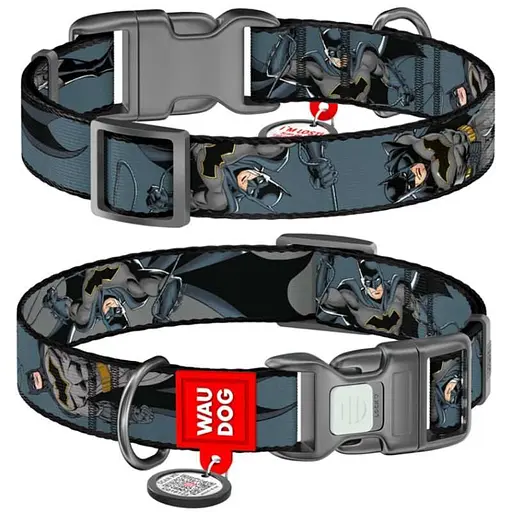 Collar WAUDOG Nylon - Нашийник нейлоновий з малюнком "Тінь Бетмена" і QR паспортом для собак - L (2,5х33-49 см)