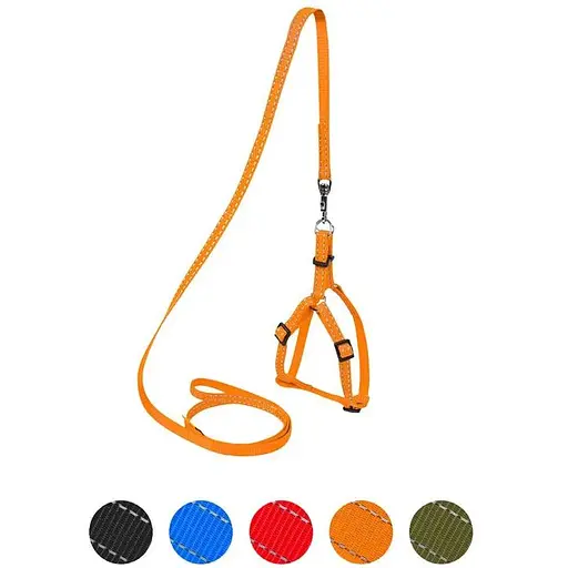 Шлея Dog Extreme з нейлону регульована з повідцем (14мм, довжина 115см, В:40-55см) помаранчевий - фото 3