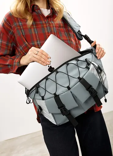 Женская сумка-бананка под ноутбук Sambag Urban Pro голубая 46×26 см (51411210) - фото 7