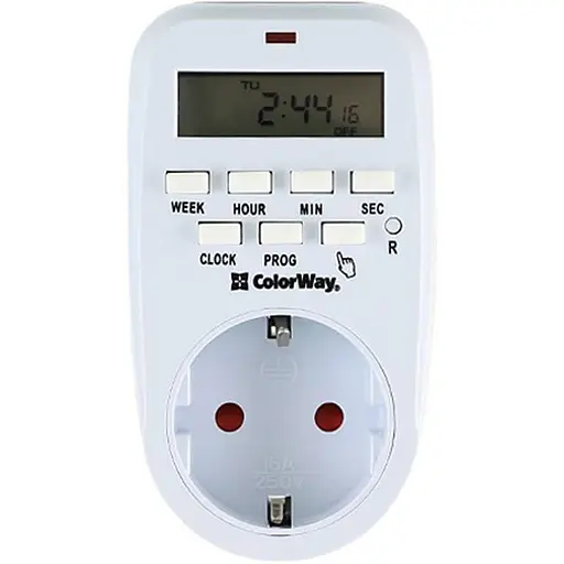 Таймер-розетка СolorWay 16A 3680W електронний тижневий 7D (CW-STE01-7D) - фото 1