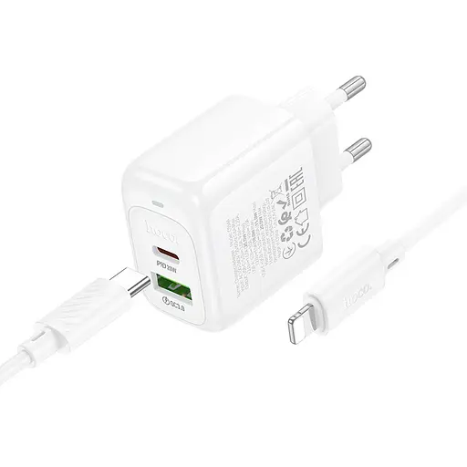 МЗП Hoco CS54A Surplus PD20W+QC3.0 (1USB-A/1C) + Type-C to Lightning White - фото 2