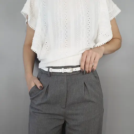 Ремень женский лаковый белый PS-1538 (115 см) узкий под платье - фото 2