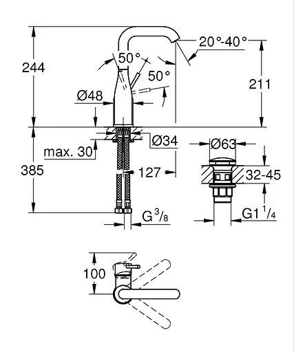 Смеситель для умывальника 1/2" L-размера Grohe Essence 24182001 Хром - фото 3