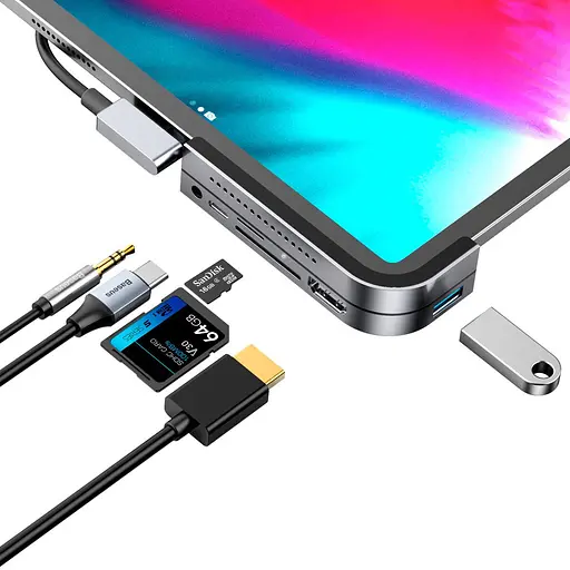 USB-хаб Baseus Bend Angle No.7 Multifunctional Type-C Hub Converter Dark Gray (CAHUB-WJ0G) [77940] - фото 5