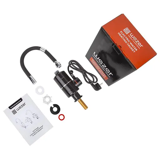 Проточный водонагреватель для кухни гибкий излив датчик температуры 3,0 кВт черный Wezer SDR-G05T-Black - фото 3