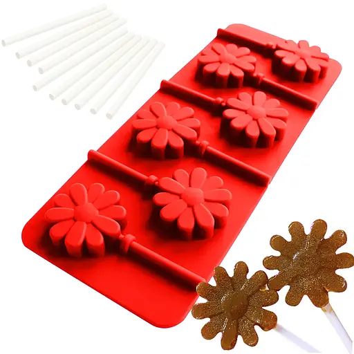 Силиконовая форма для леденцов и конфет на палочке "Цветок", Kitchen Master Красный 87396 - фото 2