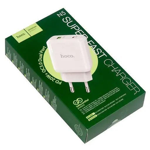 Быстрое зарядное устройство Hoco n5 2 порта 20w блок белый 6931474738905 - фото 3