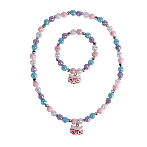 Набор украшений Жемчужины и котик (ожерелье, браслет) 2 шт