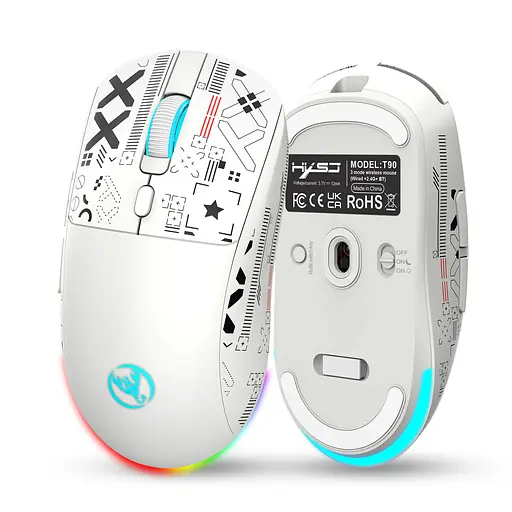 Компьютерная мышь HYSJ Т90 беспроводная бесшумная с аккумулятором 2,4G+Bluetooth White