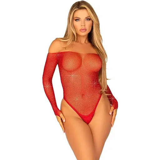 Боді Leg Avenue Crystallized fishnet bodysuit Red One Size