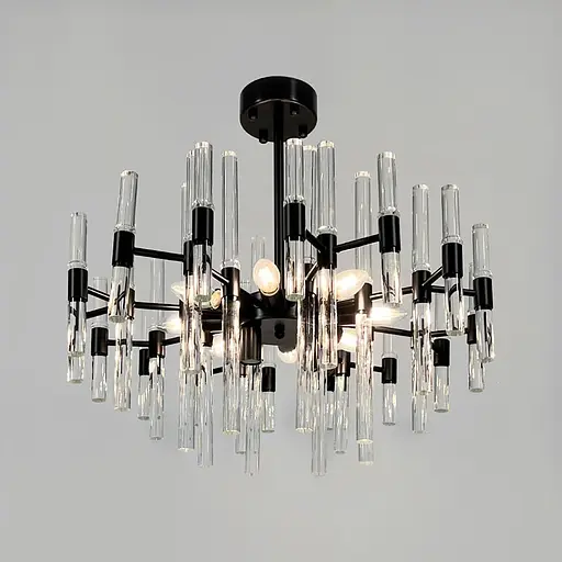 Розкішна чорна люстра із скляними паличками Ø 55 см | Арт. MJ 139/10 BK | Line F - фото 1