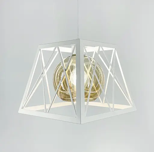 Світильник Лофт у корпусі білого кольору із янтарним плафоном | Арт. 12308/1 WT+AM | Line F - фото 4