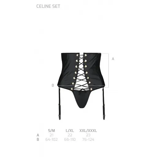 Пояс-корсет из экокожи CELINE Set black - Passion: шнуровка съемные пажи для чулок стринги L/XL - фото 7