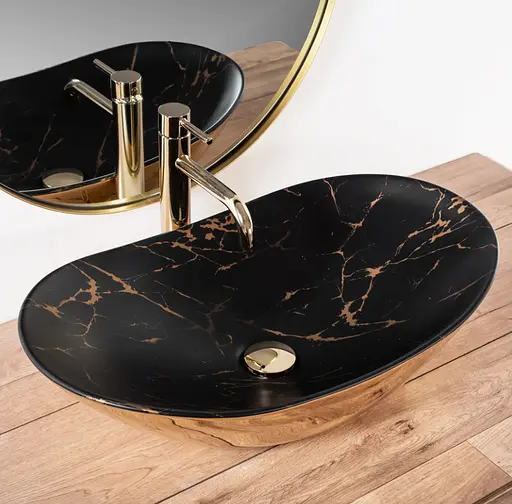 Умивальник Rea Royal In Black Marble Gold накладний REA-U8008, Чорний - фото 2