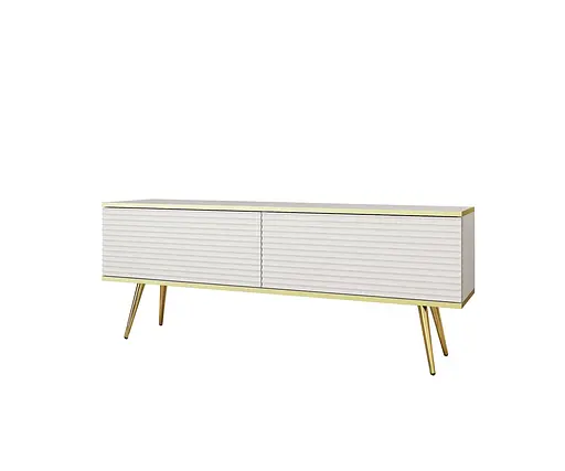 Тумба під телевізор Perfect Home Оро / Oro 2-дверна з золотими ніжками RTV135 MDF Білий (PFH-091329) - фото 3