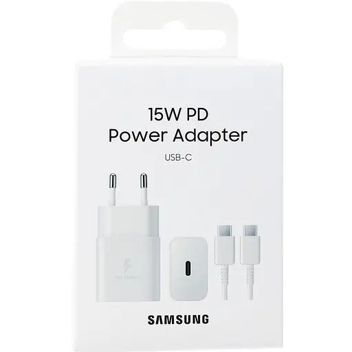 Samsung Зарядний пристрій мережевий 15Вт USB-С, кабель USB-C > USB-C, 1 м, білий - фото 5