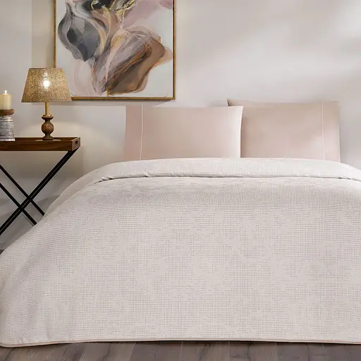 Постельное белье с жаккардовым покрывалом-пике Tresor Pudra / простыня на резинке Tac pbe0051417 - фото 1