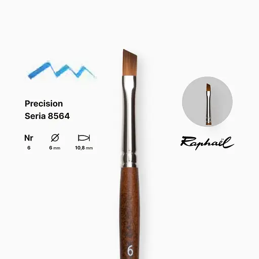 Кисть синтетика угловая (имитация соболя) Raphael Precision, №6, короткая ручка - фото 2