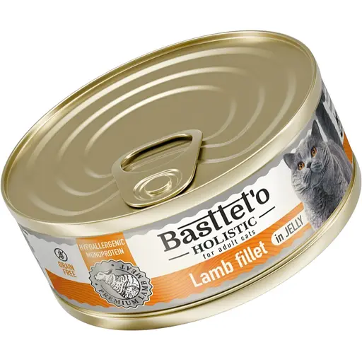 Уценка. Влажный корм для кошек Basttet`o Holistic кусочки филе ягненка в желе 85 г ж/б