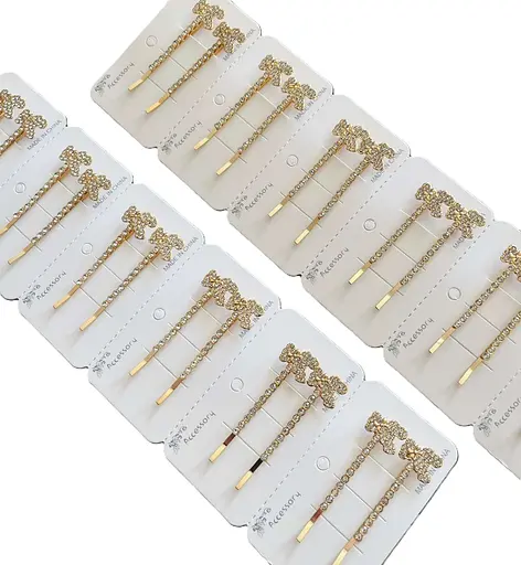 Набір заколки-невидимки з бантиком та камінцями 24 шт - фото 1