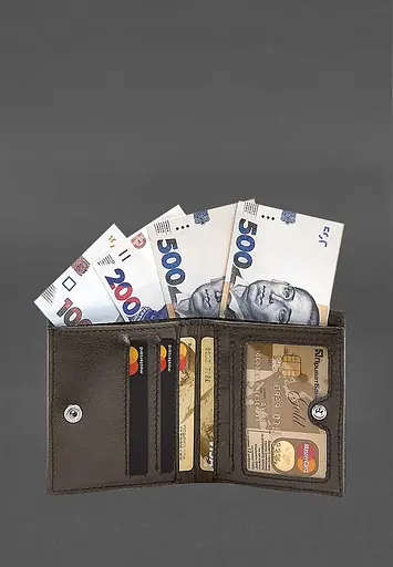 Кожаный портмоне на кнопке Brut темно-бежевый краст - фото 3