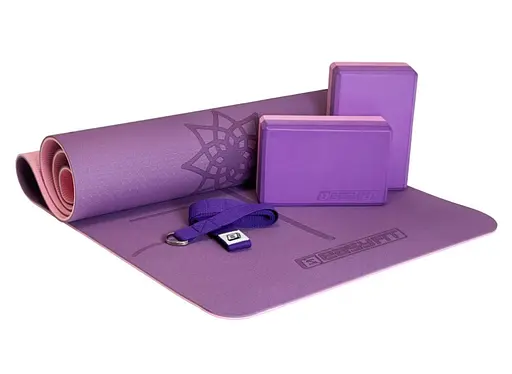 Набор для йоги и фитнеса EasyFit Polarity Set (коврик, два блока и ремень) фиолетово-розовый (EF-2421s-VP) - фото 1