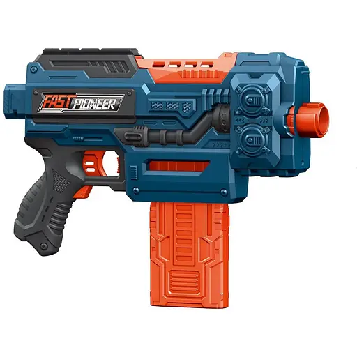 Игрушечный детский пистолет автомат. магазин на батарейках с мягкой. патронами Синий (24 шт.) (35 х 23см) - фото 1