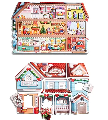 Деревянная развивающая игра "Фигурный пазл Кошачий дом" Ubee ПСД248