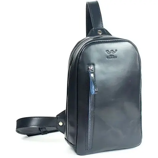 Чоловіча шкіряна сумка Chest bag синя - фото 1
