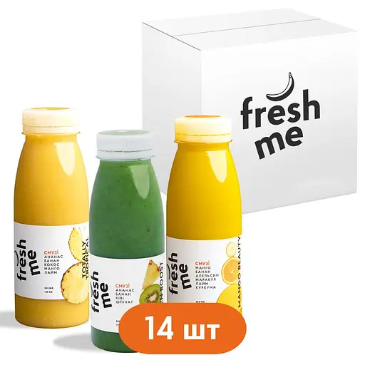 Смузі FreshMe Tropical Mix тропічний мікс смаків Набір 250 мл х 14 шт