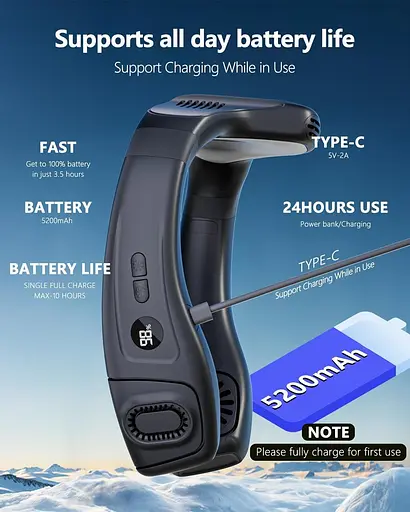 MGUP Шийний вентилятор Conditioner з 6 регульованими рівнями, охолоджувальний шийний вентилятор, що підтримує 360°, повітряний - фото 4