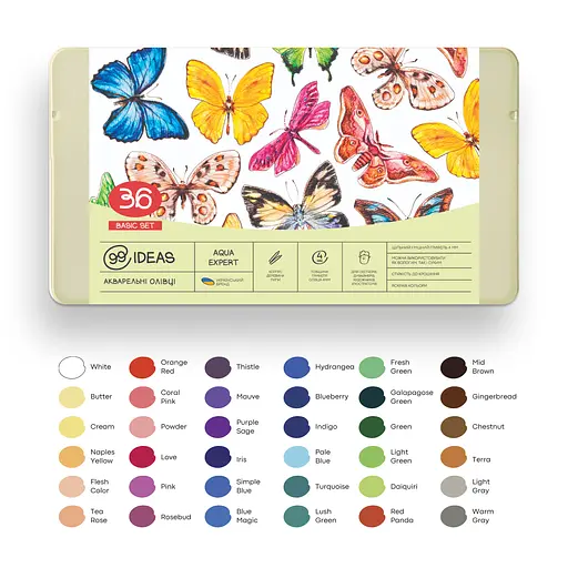 Набор карандашей акварельных 99IDEAS "Aqua Expert" 36 цветов, Basic Set, металлическая коробка, 99AE-36BAS - фото 3