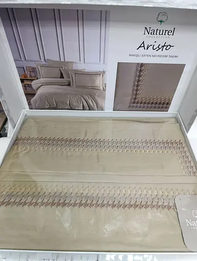 Постельное белье Naturel Aristo Beige Сатин с вышивкой Limasso pbe0051875 - фото 1