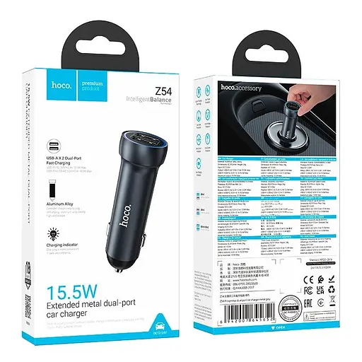 Автомобильный адаптер Hoco Prosperous dual-port Car charger Z54 |2USB, 15.5W/2.4A| - фото 2