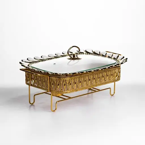 Мармитница фарфоровая Yiwu Tiffany 1.5 л квадратная со стеклянной крышкой на металлической подставке с подогревом 34х26х7 см для первых блюд SX42-2 - фото 5